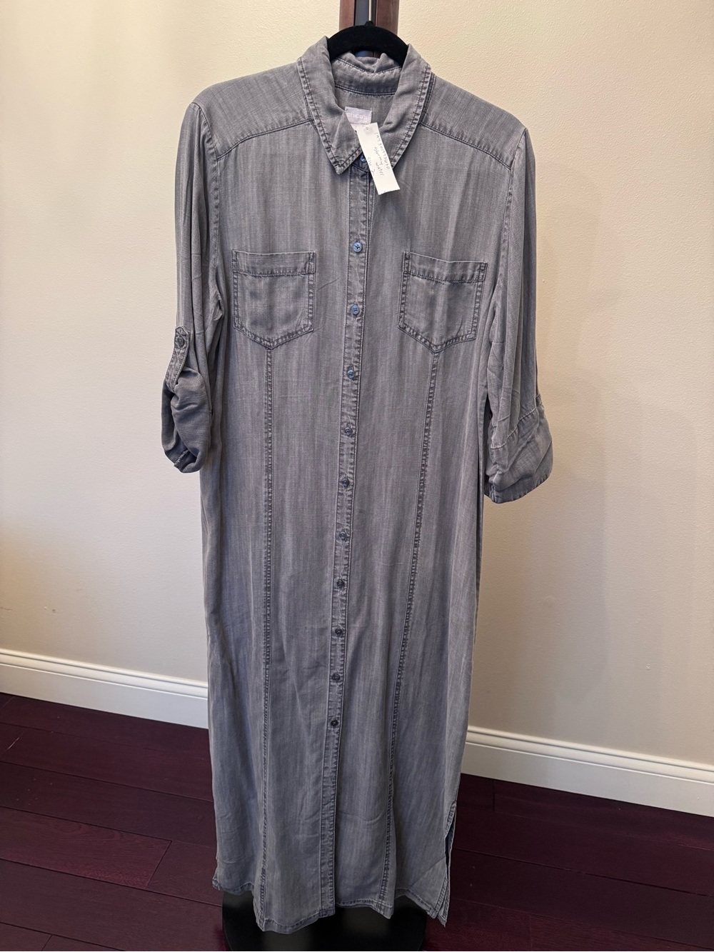 Chico's Casual Button-Front Maxi Shirt Dress in Grey